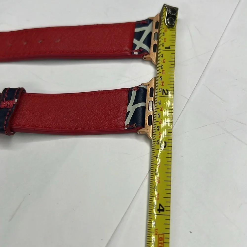Big A Customs Logo Leather Blue Red White Apple Watch Band Rose Gold Hardware
